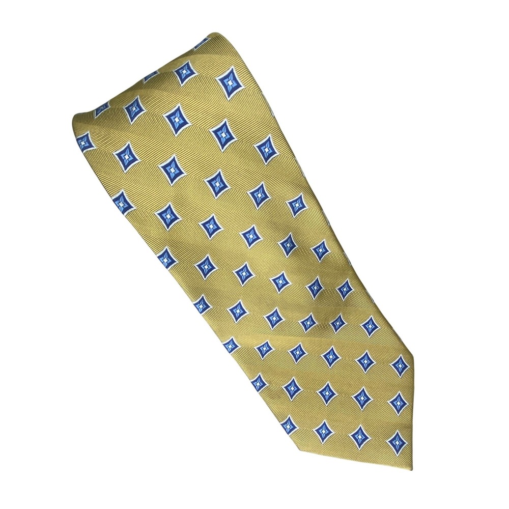 Jos. A. Bank Mens Tie Gold‎ Blue Geometric Silk Executive Collection XL 62x3.5